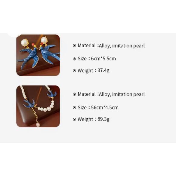 Amazon.com: Aimimier 1920s 3-strand White Faux Pearl  Statement Blue Swallow Pearl Necklace Earrings Set Elegant Vintage Style Jewelry